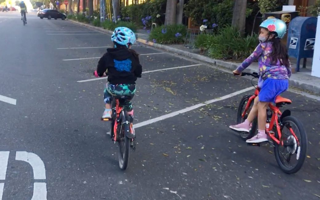 Red kid bike crew in Berkeley