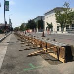Protected bike lanes under construction on Milvia St in Berkeley, CA