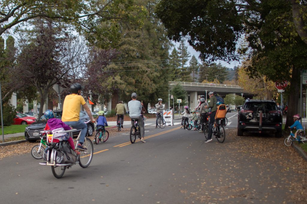 Kids and Parents biking on Slow Streets in Oakland