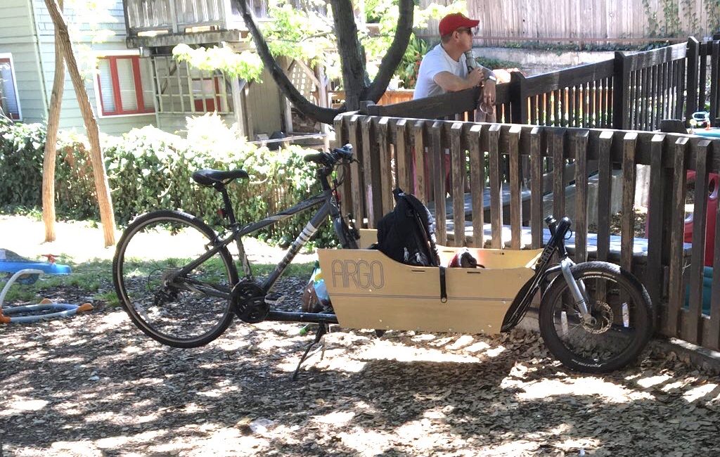 A bike with the Argo Cargo Bike Kit installed in Oakland