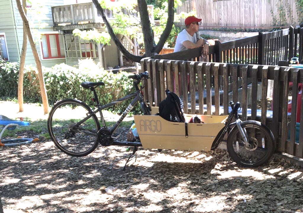 A bike with the Argo Cargo Bike Kit installed in Oakland