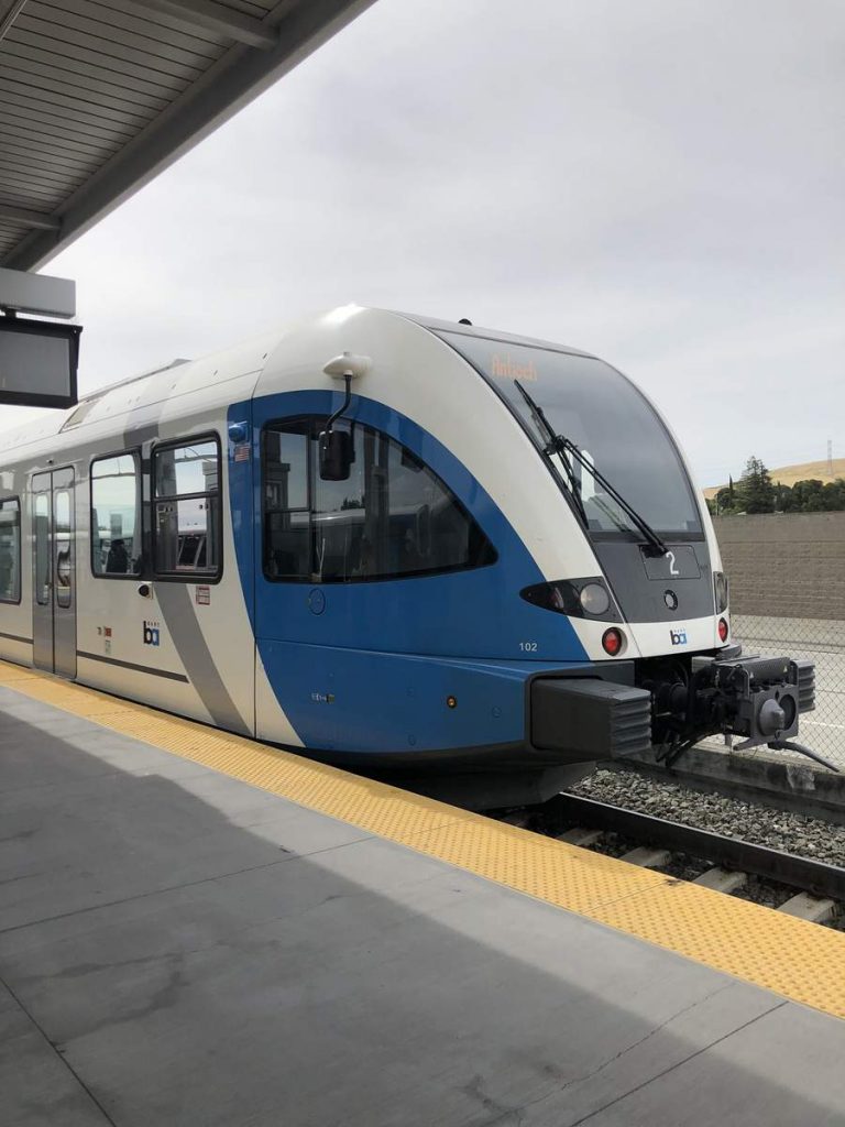 One of the new BART trains from Pittsburg to Antioch
