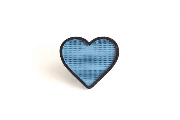 PAINTED EDGES Heart spoke decoration for bicycle wheel spokes. Blue color, plant based plastic. Accessory clips on bike spokes. Made in USA